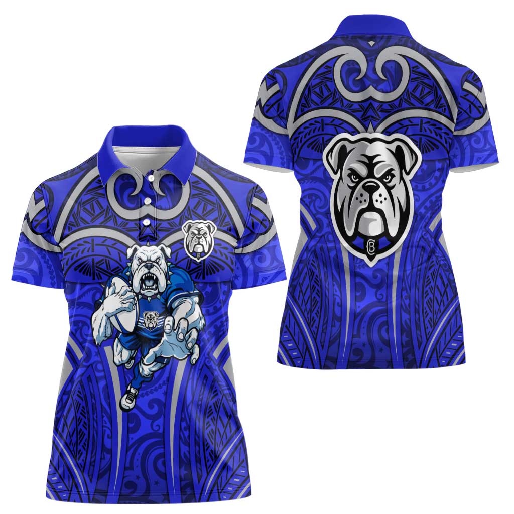 Canterbury Bankstown Bulldogs Rugby Women Polo Shirt Polynesian Tribal Bulldog Warrior Blue Pattern