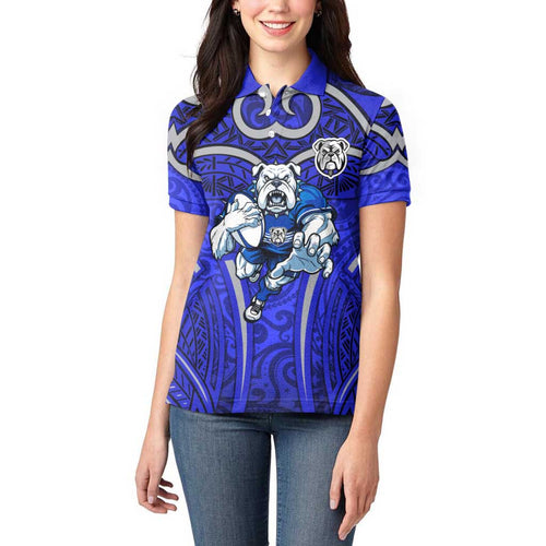 Canterbury Bankstown Bulldogs Rugby Women Polo Shirt Polynesian Tribal Bulldog Warrior Blue Pattern