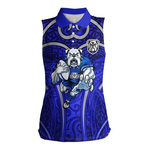 Canterbury Bankstown Bulldogs Rugby Women Sleeveless Polo Shirt Polynesian Tribal Bulldog Warrior Blue Pattern
