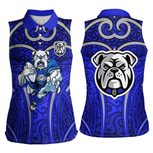 Canterbury Bankstown Bulldogs Rugby Women Sleeveless Polo Shirt Polynesian Tribal Bulldog Warrior Blue Pattern