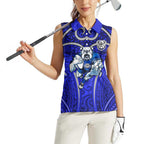 Canterbury Bankstown Bulldogs Rugby Women Sleeveless Polo Shirt Polynesian Tribal Bulldog Warrior Blue Pattern