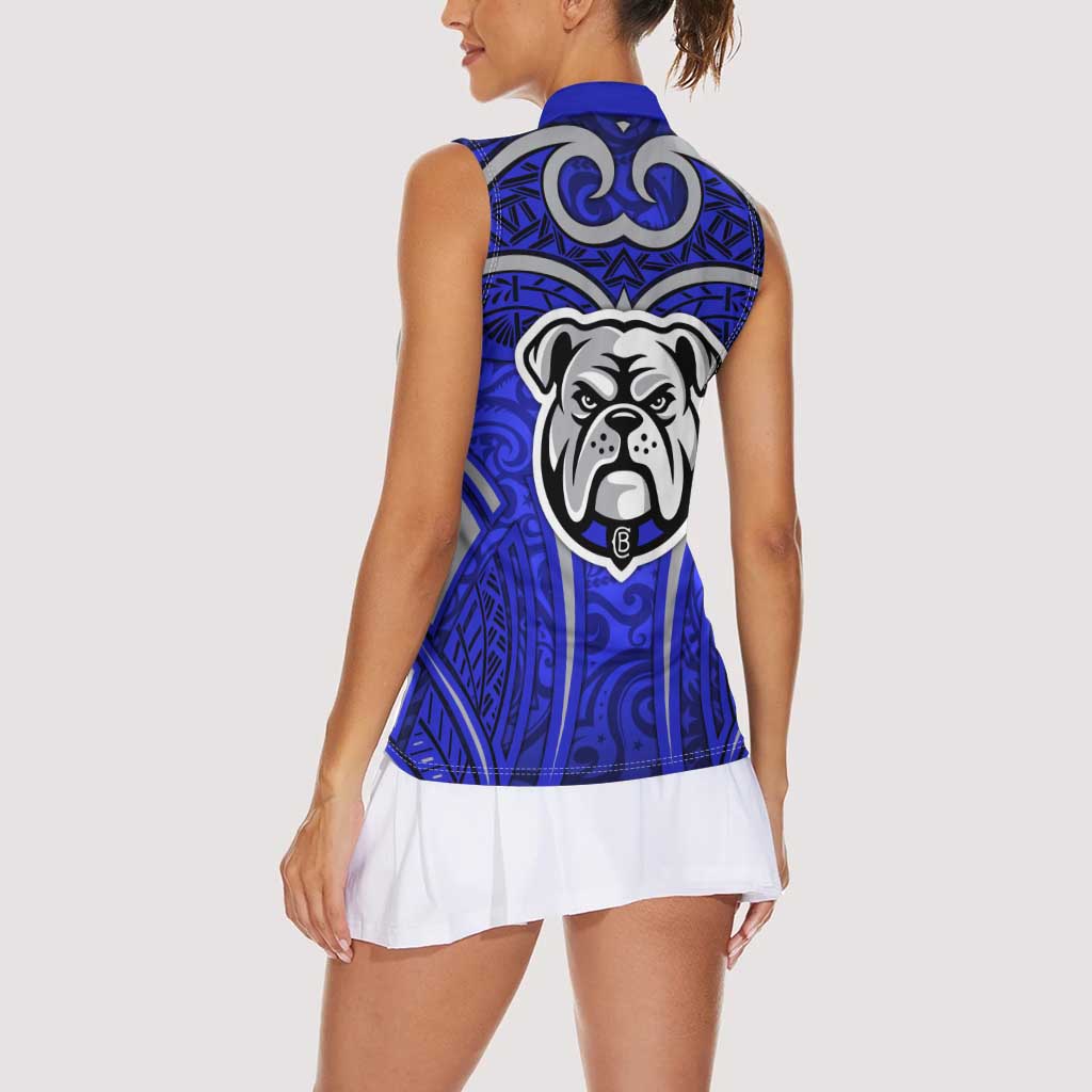 Canterbury Bankstown Bulldogs Rugby Women Sleeveless Polo Shirt Polynesian Tribal Bulldog Warrior Blue Pattern