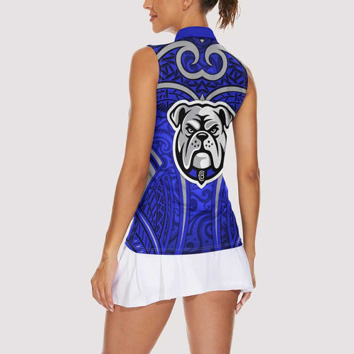 Canterbury Bankstown Bulldogs Rugby Women Sleeveless Polo Shirt Polynesian Tribal Bulldog Warrior Blue Pattern