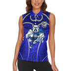 Canterbury Bankstown Bulldogs Rugby Women Sleeveless Polo Shirt Polynesian Tribal Bulldog Warrior Blue Pattern