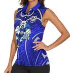 Canterbury Bankstown Bulldogs Rugby Women Sleeveless Polo Shirt Polynesian Tribal Bulldog Warrior Blue Pattern