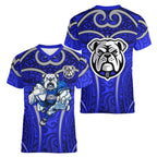 Canterbury Bankstown Bulldogs Rugby Women V-Neck T-Shirt Polynesian Tribal Bulldog Warrior Blue Pattern