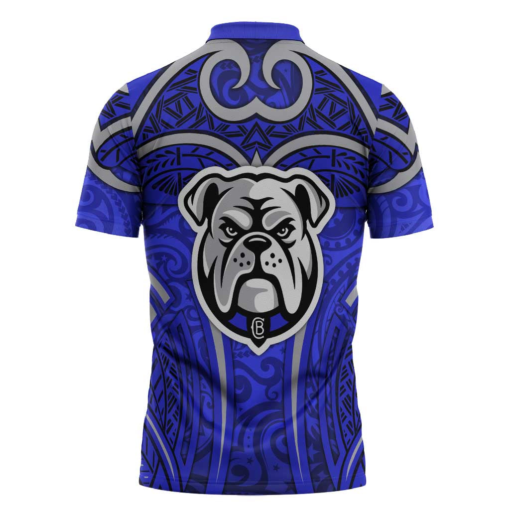 Canterbury Bankstown Bulldogs Rugby Zipper Polo Shirt Polynesian Tribal Bulldog Warrior Blue Pattern