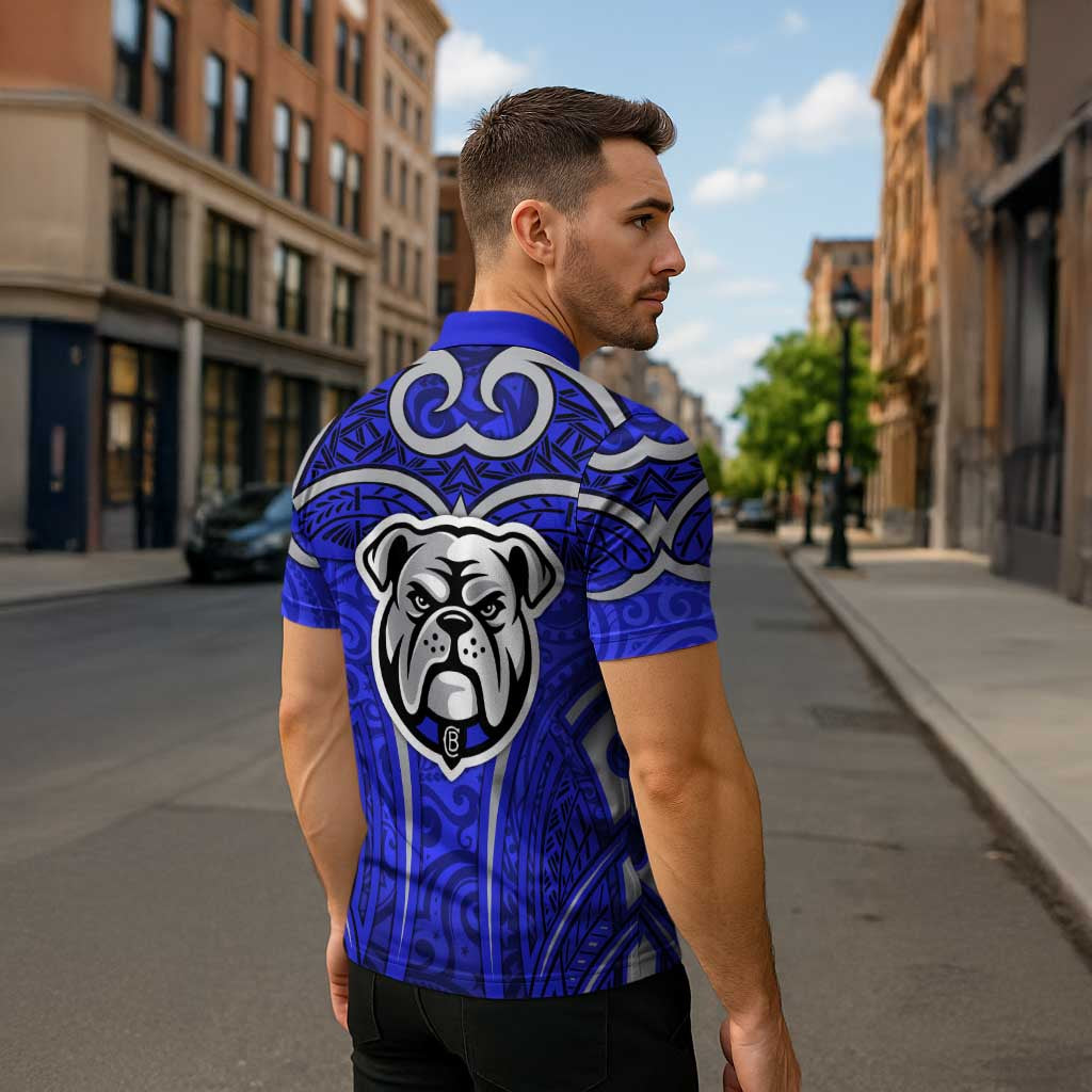 Canterbury Bankstown Bulldogs Rugby Zipper Polo Shirt Polynesian Tribal Bulldog Warrior Blue Pattern