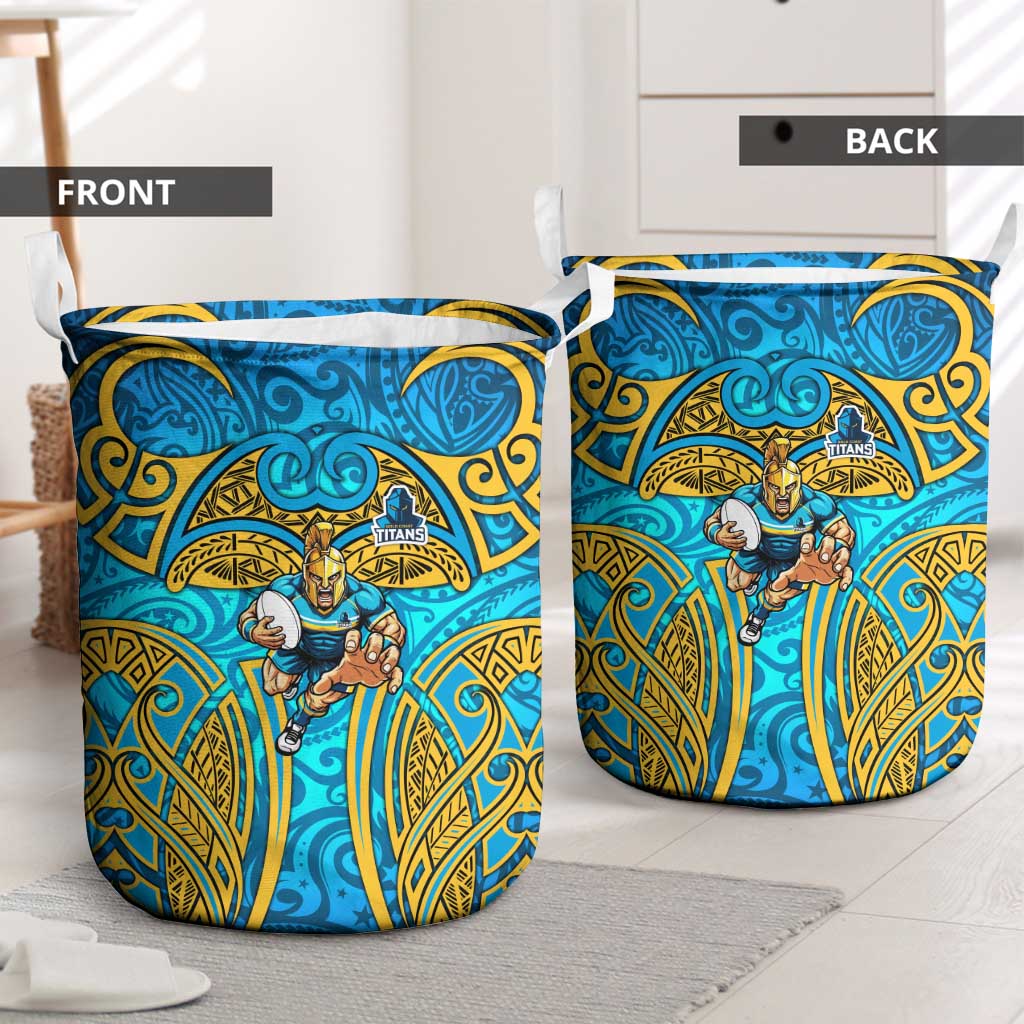 Gold Coast Titans Rugby Laundry Basket Polynesian Tribal Spartan Warrior Blue Gold Pattern