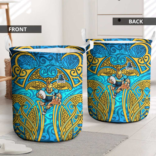 Gold Coast Titans Rugby Laundry Basket Polynesian Tribal Spartan Warrior Blue Gold Pattern