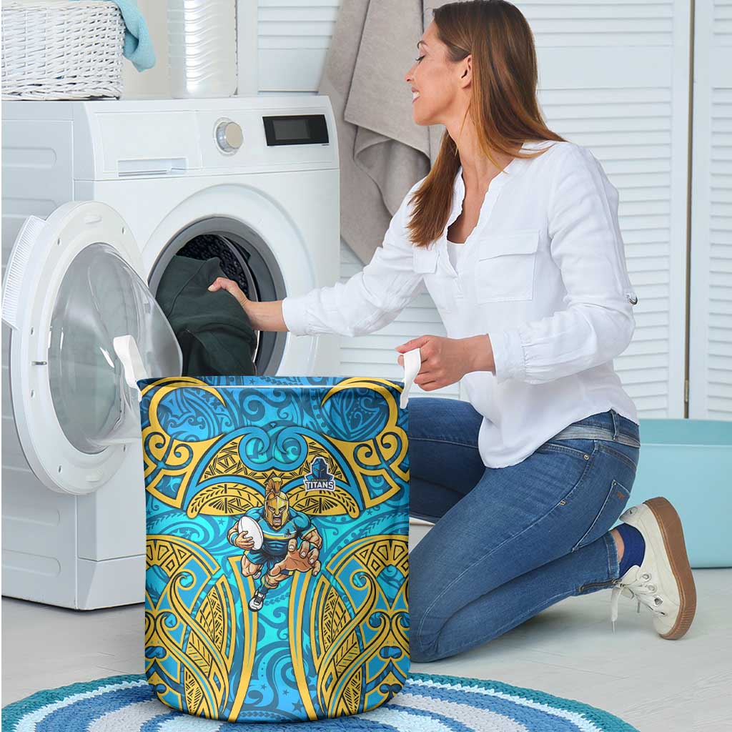 Gold Coast Titans Rugby Laundry Basket Polynesian Tribal Spartan Warrior Blue Gold Pattern