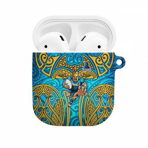 Gold Coast Titans Rugby AirPods Case Polynesian Tribal Spartan Warrior Blue Gold Pattern