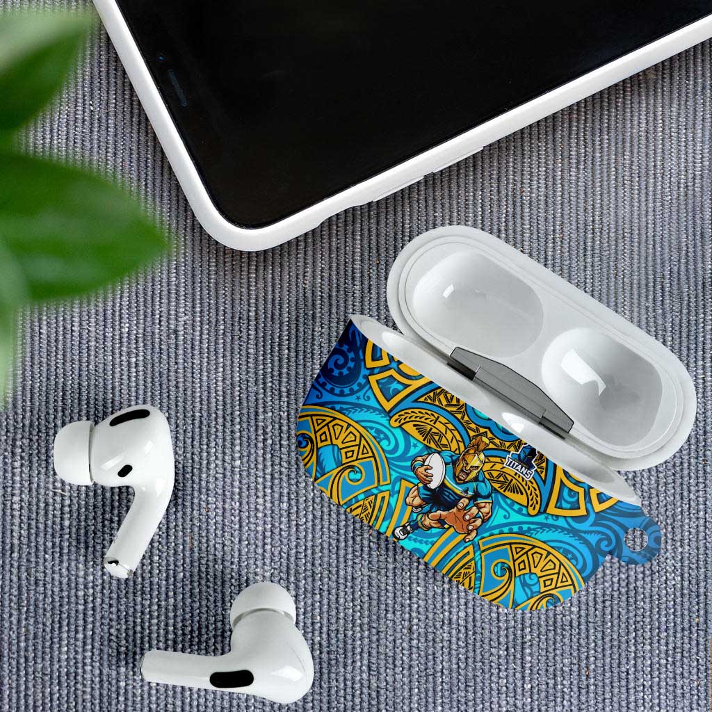 Gold Coast Titans Rugby AirPods Case Polynesian Tribal Spartan Warrior Blue Gold Pattern