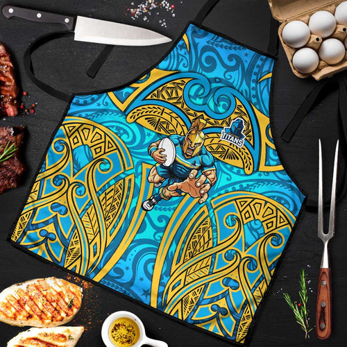 Gold Coast Titans Rugby Apron Polynesian Tribal Spartan Warrior Blue Gold Pattern