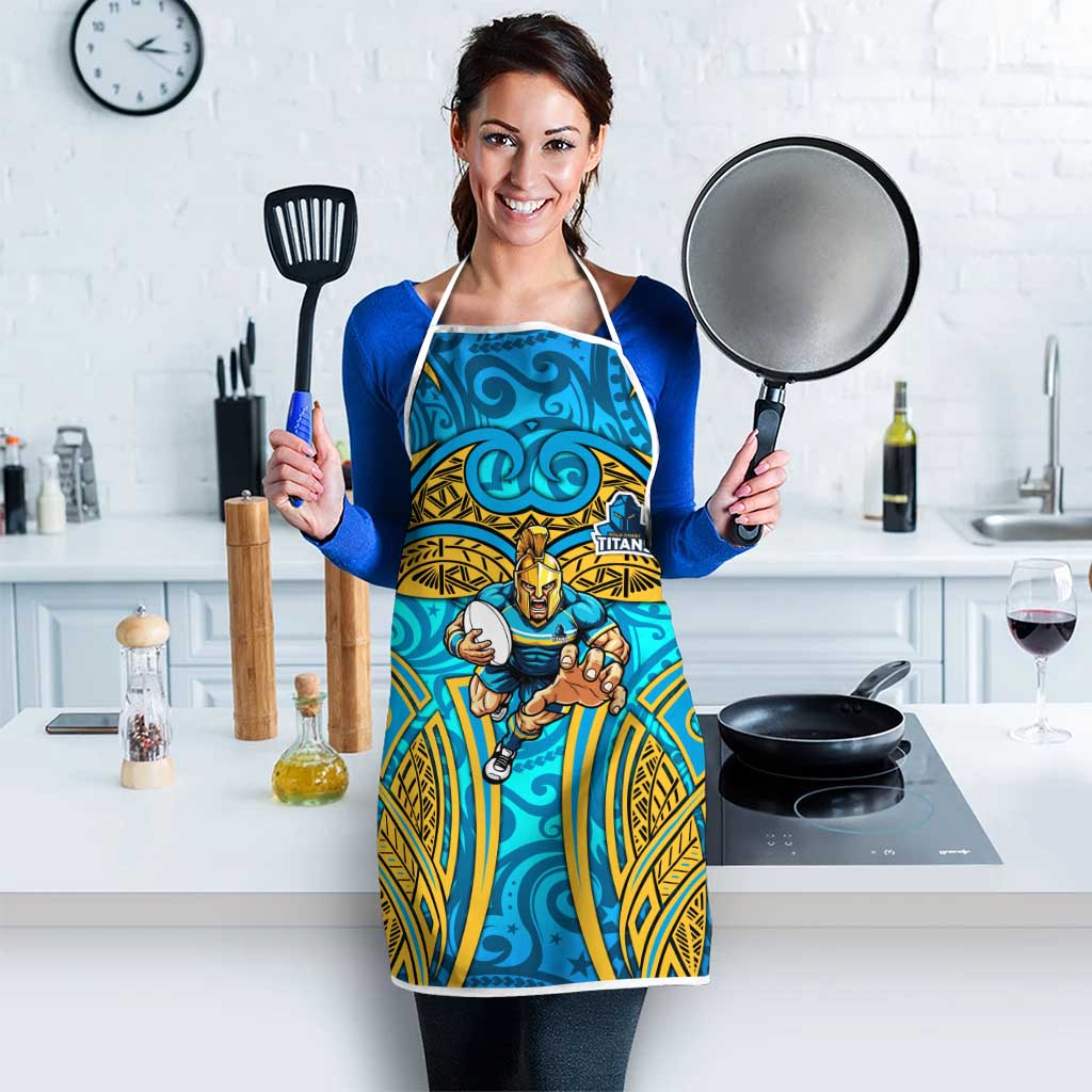 Gold Coast Titans Rugby Apron Polynesian Tribal Spartan Warrior Blue Gold Pattern