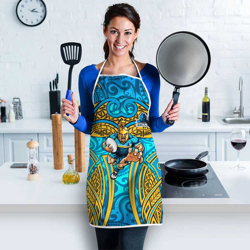 Gold Coast Titans Rugby Apron Polynesian Tribal Spartan Warrior Blue Gold Pattern