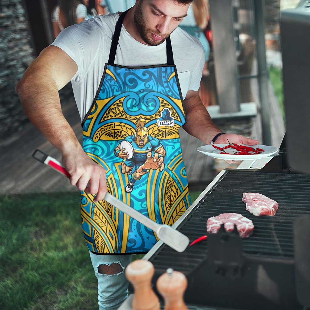 Gold Coast Titans Rugby Apron Polynesian Tribal Spartan Warrior Blue Gold Pattern
