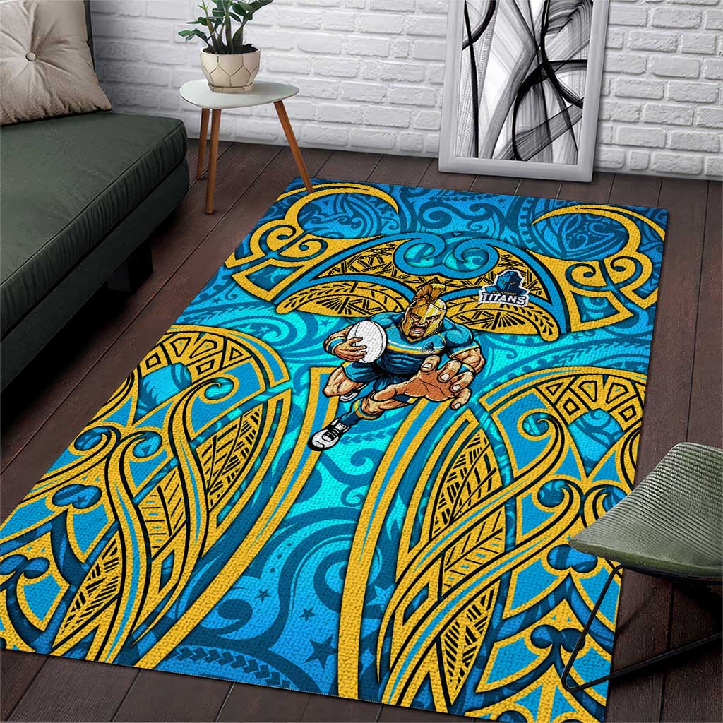 Gold Coast Titans Rugby Area Rug Polynesian Tribal Spartan Warrior Blue Gold Pattern