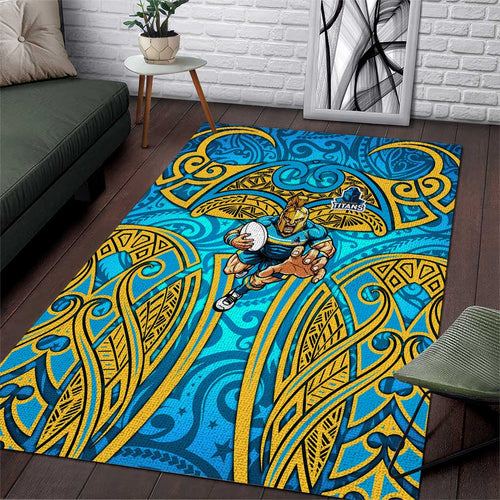 Gold Coast Titans Rugby Area Rug Polynesian Tribal Spartan Warrior Blue Gold Pattern