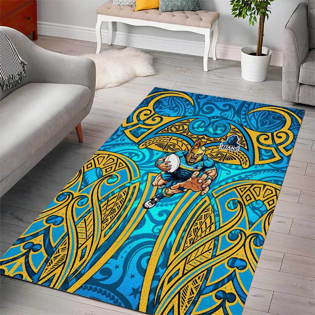 Gold Coast Titans Rugby Area Rug Polynesian Tribal Spartan Warrior Blue Gold Pattern