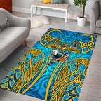 Gold Coast Titans Rugby Area Rug Polynesian Tribal Spartan Warrior Blue Gold Pattern