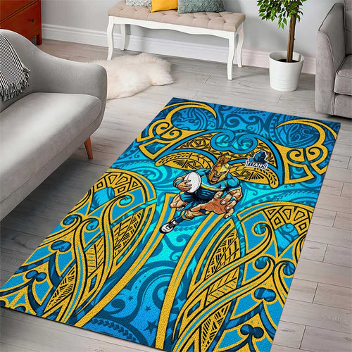 Gold Coast Titans Rugby Area Rug Polynesian Tribal Spartan Warrior Blue Gold Pattern