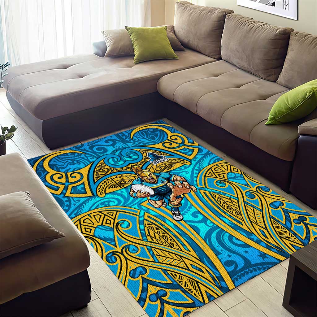 Gold Coast Titans Rugby Area Rug Polynesian Tribal Spartan Warrior Blue Gold Pattern