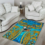 Gold Coast Titans Rugby Area Rug Polynesian Tribal Spartan Warrior Blue Gold Pattern
