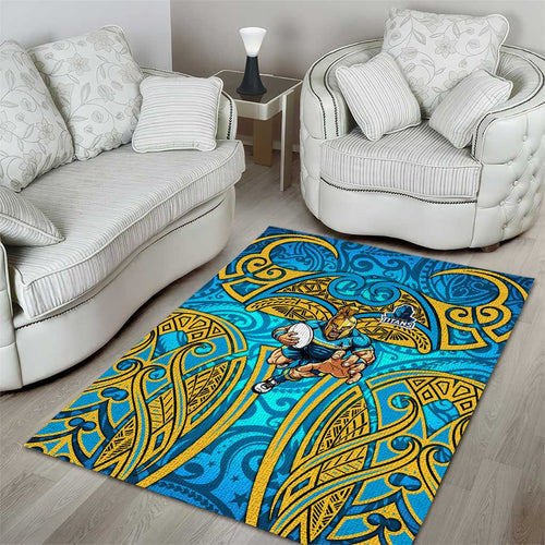 Gold Coast Titans Rugby Area Rug Polynesian Tribal Spartan Warrior Blue Gold Pattern