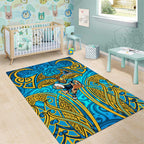 Gold Coast Titans Rugby Area Rug Polynesian Tribal Spartan Warrior Blue Gold Pattern