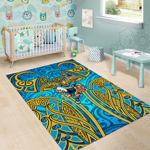 Gold Coast Titans Rugby Area Rug Polynesian Tribal Spartan Warrior Blue Gold Pattern