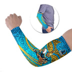 Gold Coast Titans Rugby Arm Sleeves Polynesian Tribal Spartan Warrior Blue Gold Pattern