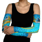 Gold Coast Titans Rugby Arm Sleeves Polynesian Tribal Spartan Warrior Blue Gold Pattern