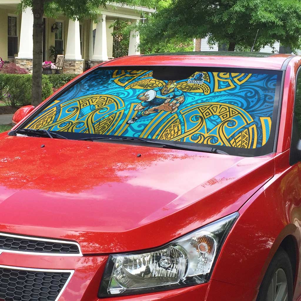 Gold Coast Titans Rugby Auto Sun Shade Polynesian Tribal Spartan Warrior Blue Gold Pattern