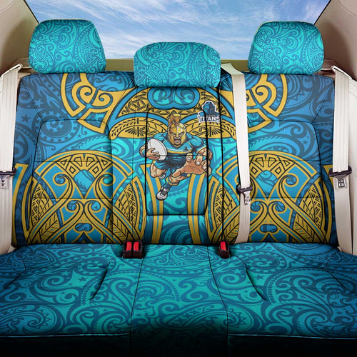 Gold Coast Titans Rugby Back Car Seat Cover Polynesian Tribal Spartan Warrior Blue Gold Pattern