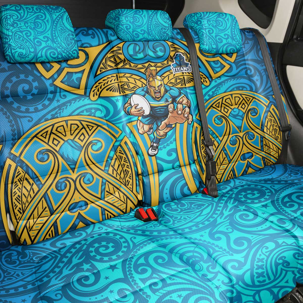 Gold Coast Titans Rugby Back Car Seat Cover Polynesian Tribal Spartan Warrior Blue Gold Pattern