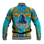 Gold Coast Titans Rugby Baseball Jacket Polynesian Tribal Spartan Warrior Blue Gold Pattern