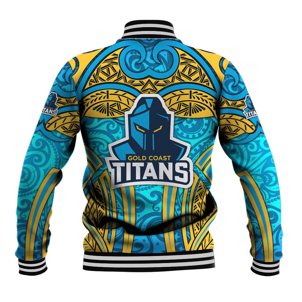 Gold Coast Titans Rugby Baseball Jacket Polynesian Tribal Spartan Warrior Blue Gold Pattern