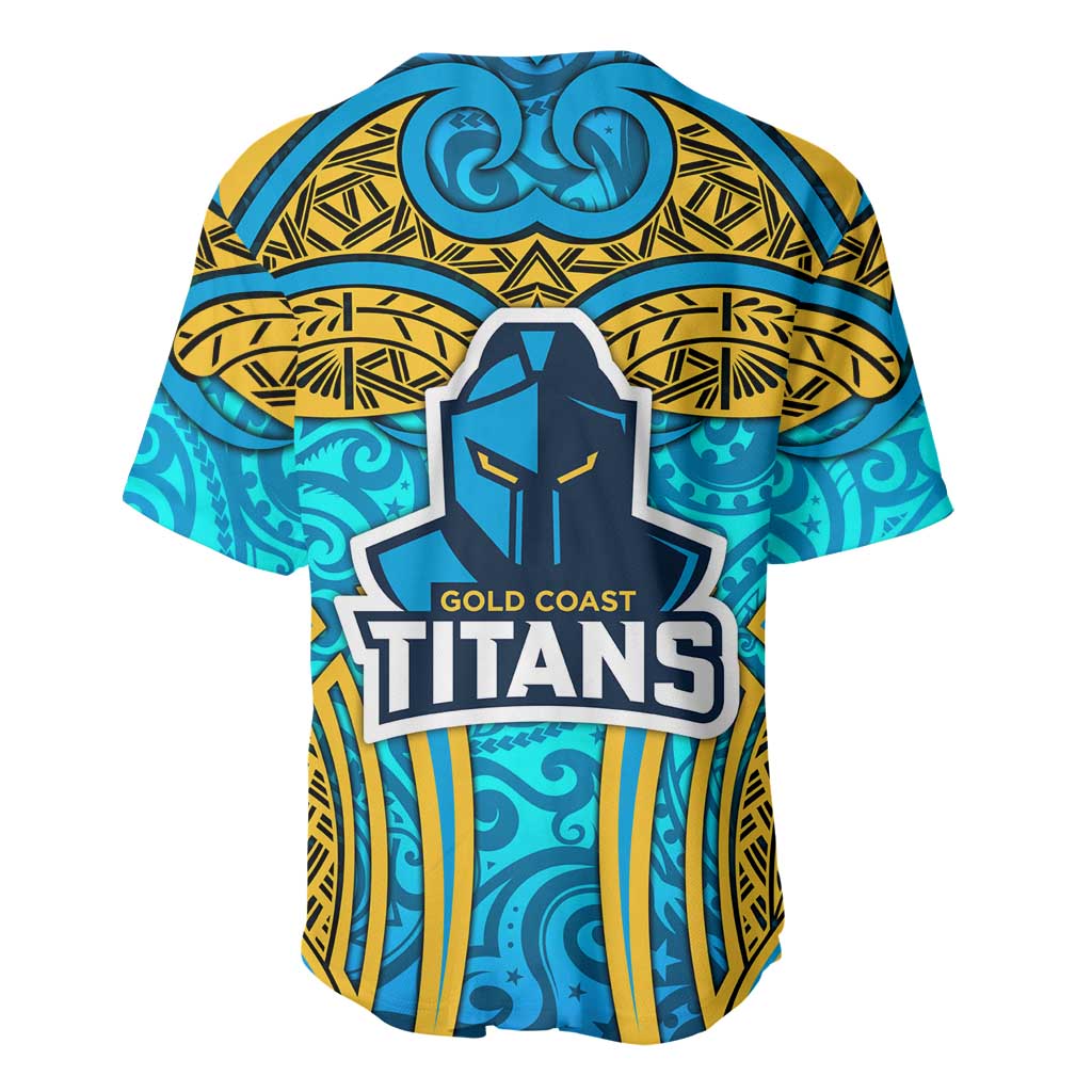 Gold Coast Titans Rugby Baseball Jersey Polynesian Tribal Spartan Warrior Blue Gold Pattern