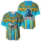 Gold Coast Titans Rugby Baseball Jersey Polynesian Tribal Spartan Warrior Blue Gold Pattern
