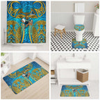 Gold Coast Titans Rugby Bathroom Set Polynesian Tribal Spartan Warrior Blue Gold Pattern