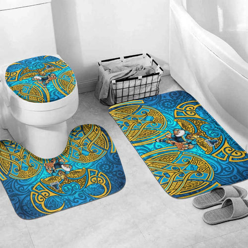 Gold Coast Titans Rugby Bathroom Set Polynesian Tribal Spartan Warrior Blue Gold Pattern
