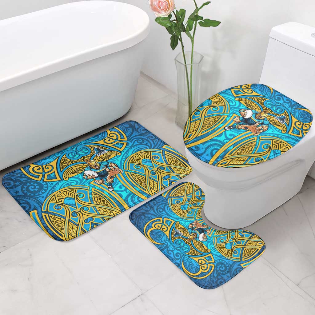 Gold Coast Titans Rugby Bathroom Set Polynesian Tribal Spartan Warrior Blue Gold Pattern