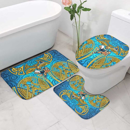 Gold Coast Titans Rugby Bathroom Set Polynesian Tribal Spartan Warrior Blue Gold Pattern