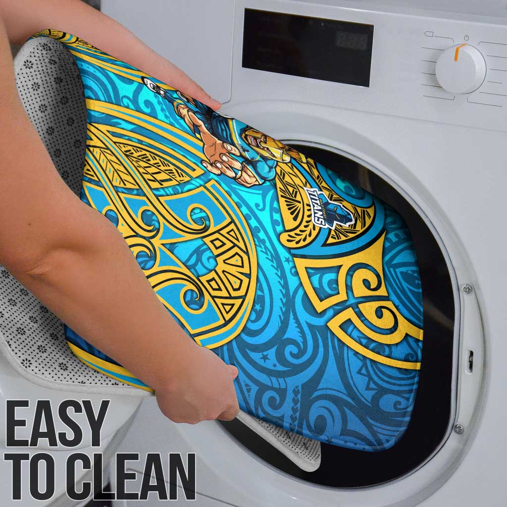 Gold Coast Titans Rugby Bathroom Set Polynesian Tribal Spartan Warrior Blue Gold Pattern