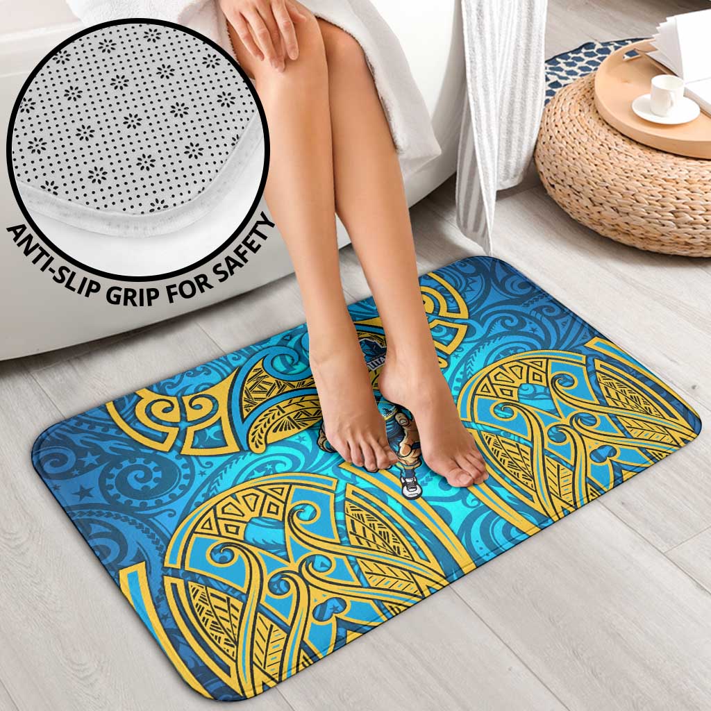 Gold Coast Titans Rugby Bathroom Set Polynesian Tribal Spartan Warrior Blue Gold Pattern