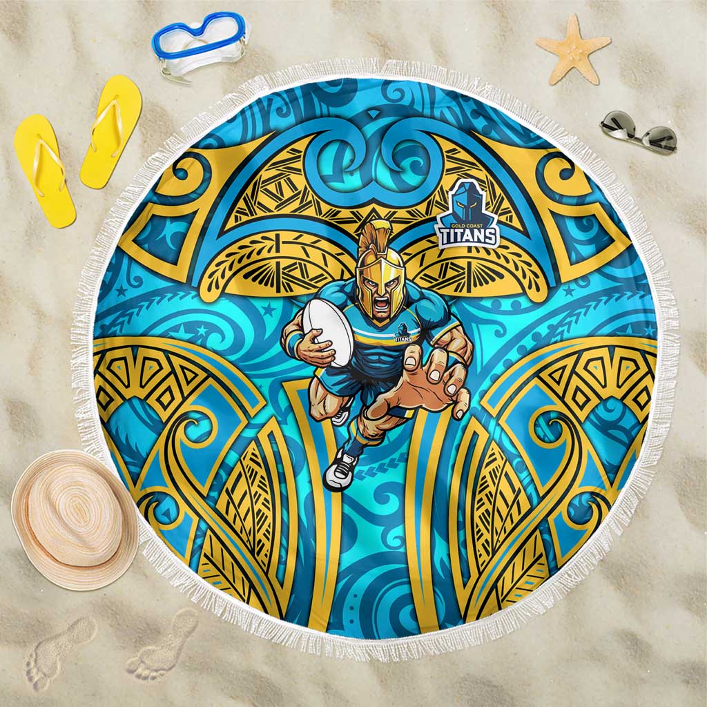 Gold Coast Titans Rugby Beach Blanket Polynesian Tribal Spartan Warrior Blue Gold Pattern