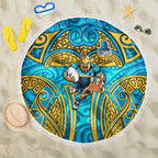 Gold Coast Titans Rugby Beach Blanket Polynesian Tribal Spartan Warrior Blue Gold Pattern