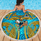Gold Coast Titans Rugby Beach Blanket Polynesian Tribal Spartan Warrior Blue Gold Pattern
