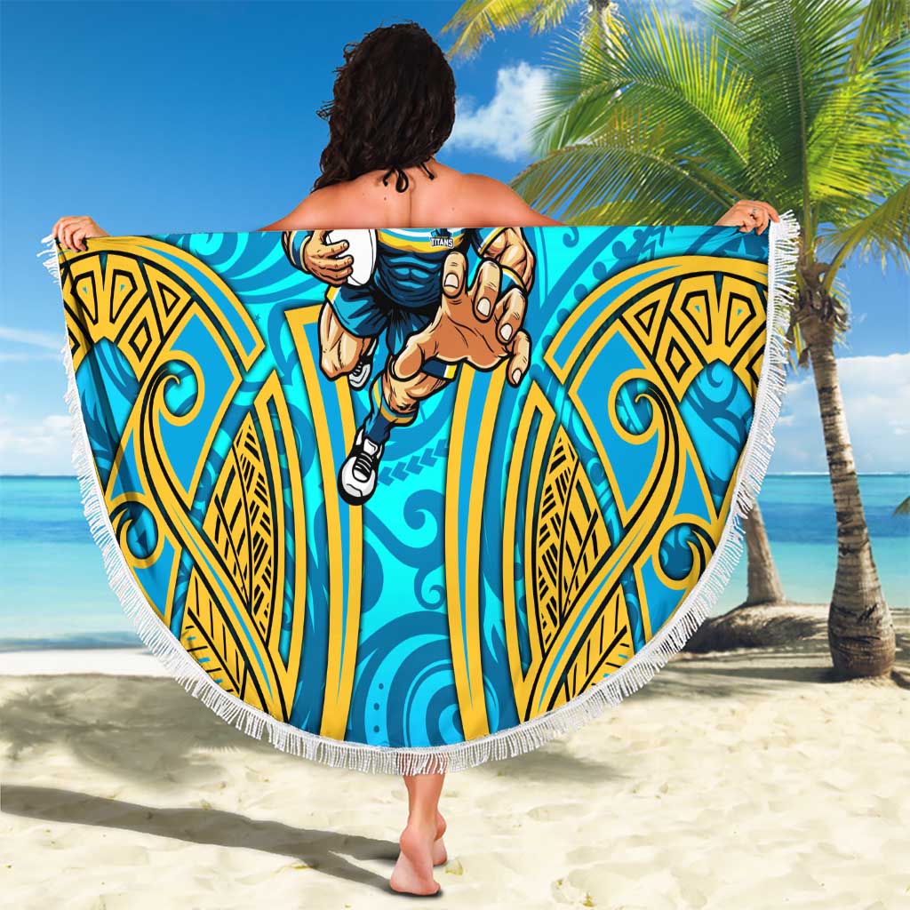 Gold Coast Titans Rugby Beach Blanket Polynesian Tribal Spartan Warrior Blue Gold Pattern